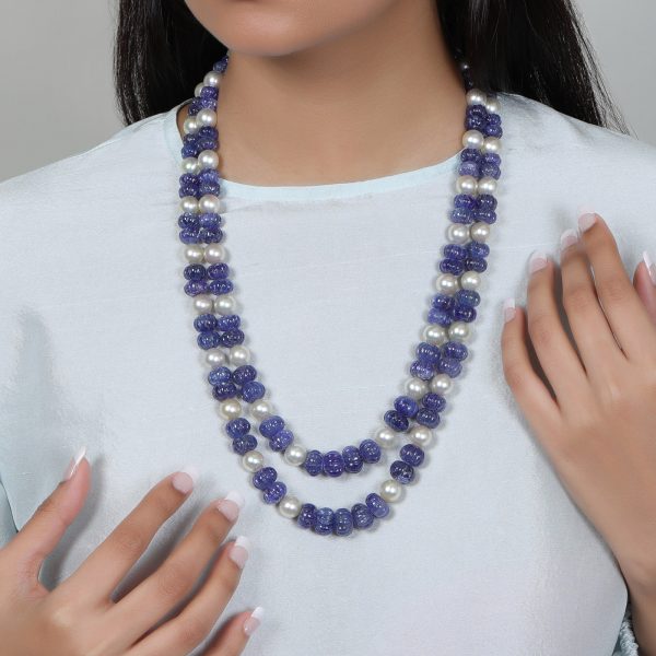 Tanzanite beads necklace with diamond side pendant photo | Simple beaded  necklaces, Pearl jewelry design, Beaded jewelry necklaces