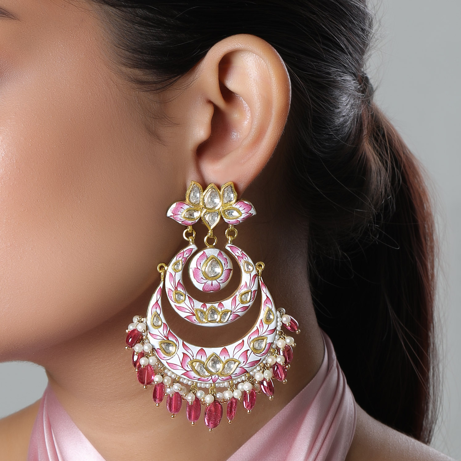 Buy Pink Kundan Chandbali Earring by Designer PREETI MOHAN Online at  Ogaancom