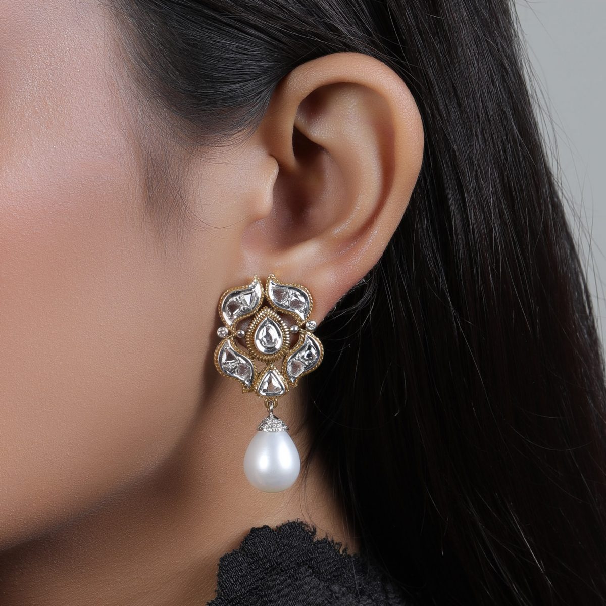 Polki With Pearls Jadav Earrings - Jaipur Jewels