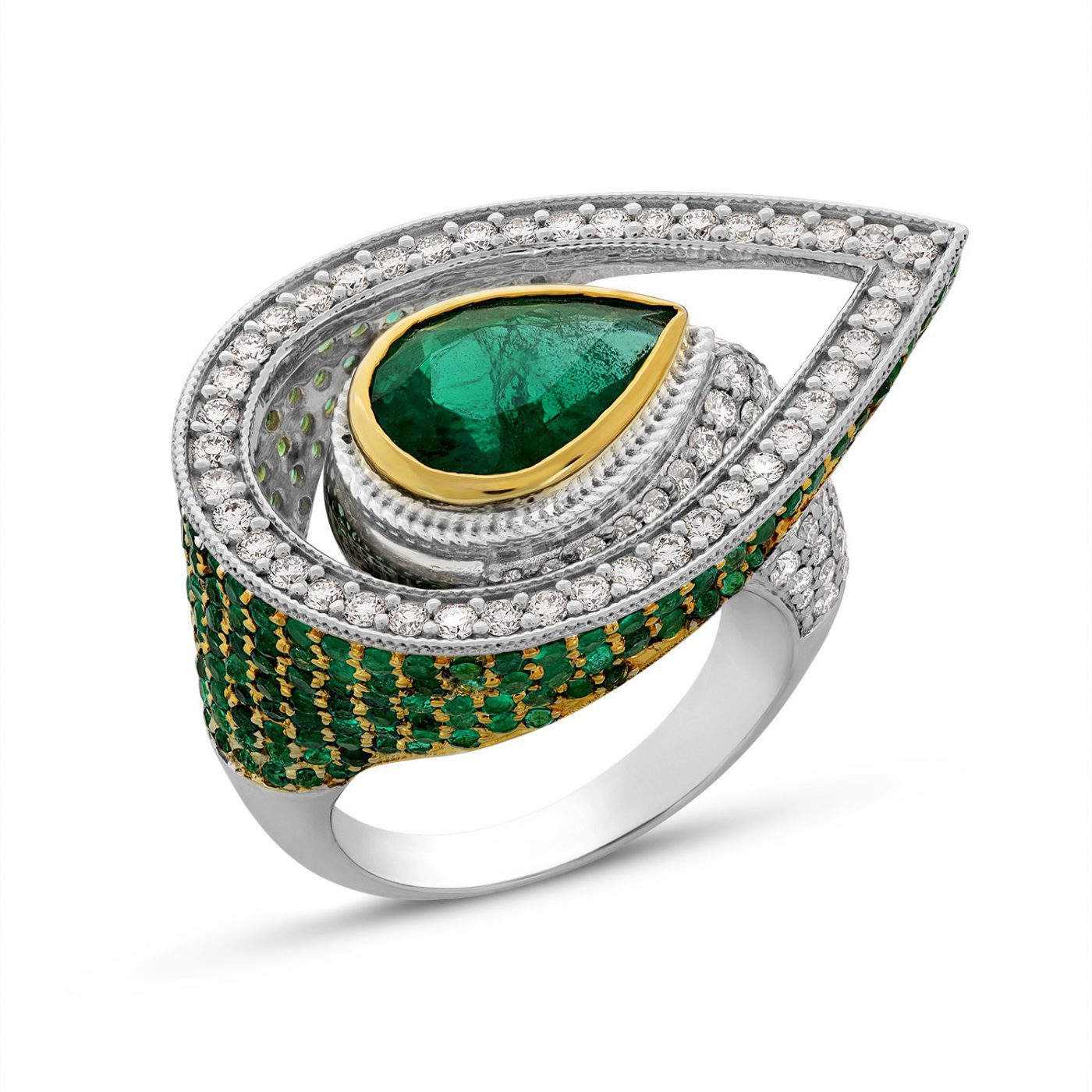 Emerald Drop Diamond Ring - Jaipur Jewels